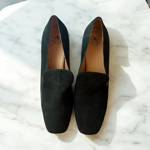 Aquatalia Women's Black Suede Heels Loafers - Picture 1 of 6